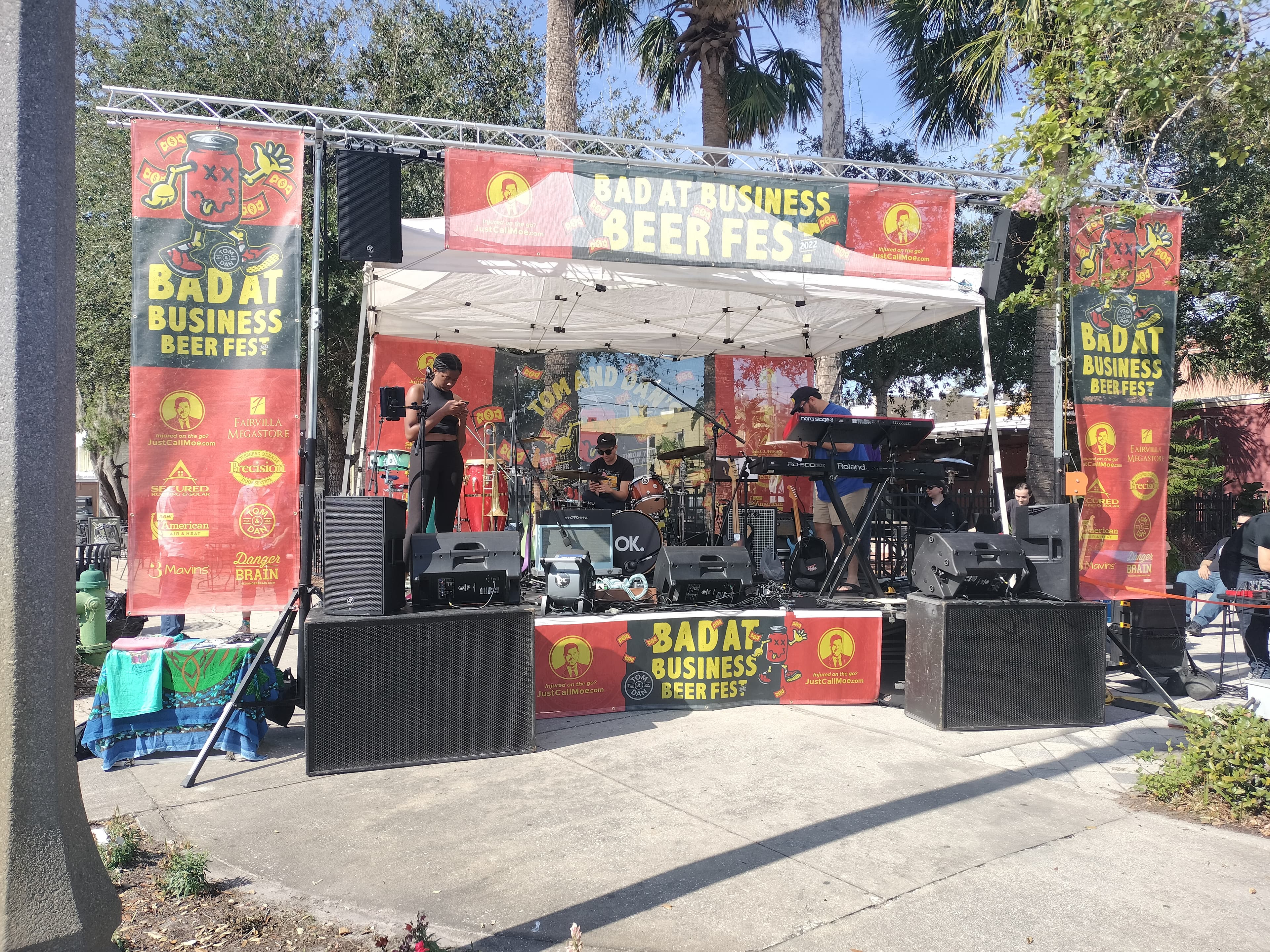 Stage and lighting prepared for a live music event